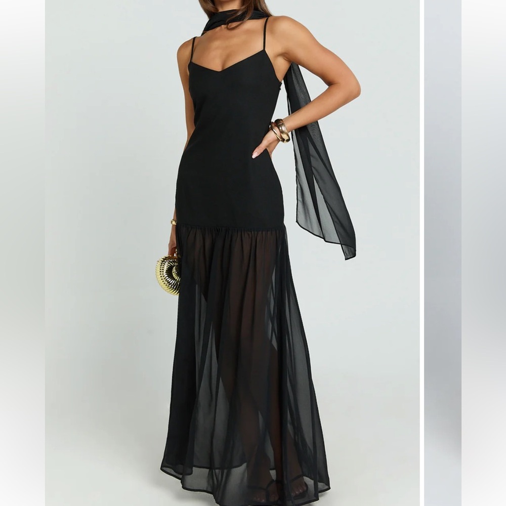 Showpo Black Sheer Hem Maxi Slip Dress